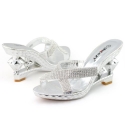 SHOEZY Ladies Metallic Silver Rhinestones Cross Strap Wedge Mule Special Heels Shoes