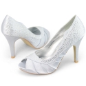 SHOEZY New Womens Rhinestones Bridal Ruched Satin Peep Toe High Heel Platform Shoes