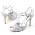 SHOEZY Luxury Womens Sparkle Crystals T bar Cut Wedding Heels Platform Shoes