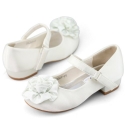 SHOEZY KIDS Girls Flower Wedding Ankle Strap Low Heels Pump Shoes