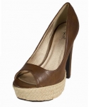 Drama-61! By Qupid Classic Peep Toe Pumps with Trendy Espadrille Platform, cognac burnish, 9M