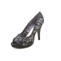 Rampage Gracee Womens Size 5 Black Peep Toe Fabric Pumps Heels Shoes