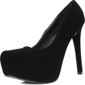 Qupid Marquise-06 Faux Suede Almond Toe Classic Platform Pump - Black Velvet (Size: 6.5)