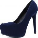 Qupid Women's Marquise06 Blue Velvet Almond Toe Platform Stiletto Pump 5.5 M US