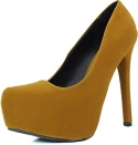 Qupid Women's Marquise06 Mustard Velvet Almond Toe Platform Stiletto Pump 5.5 M US