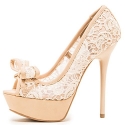 Qupid Peep-toe Bridal Prom Lace Platform Shoes High Heel Pumps Qudaydream-30 (8.5, Beige)